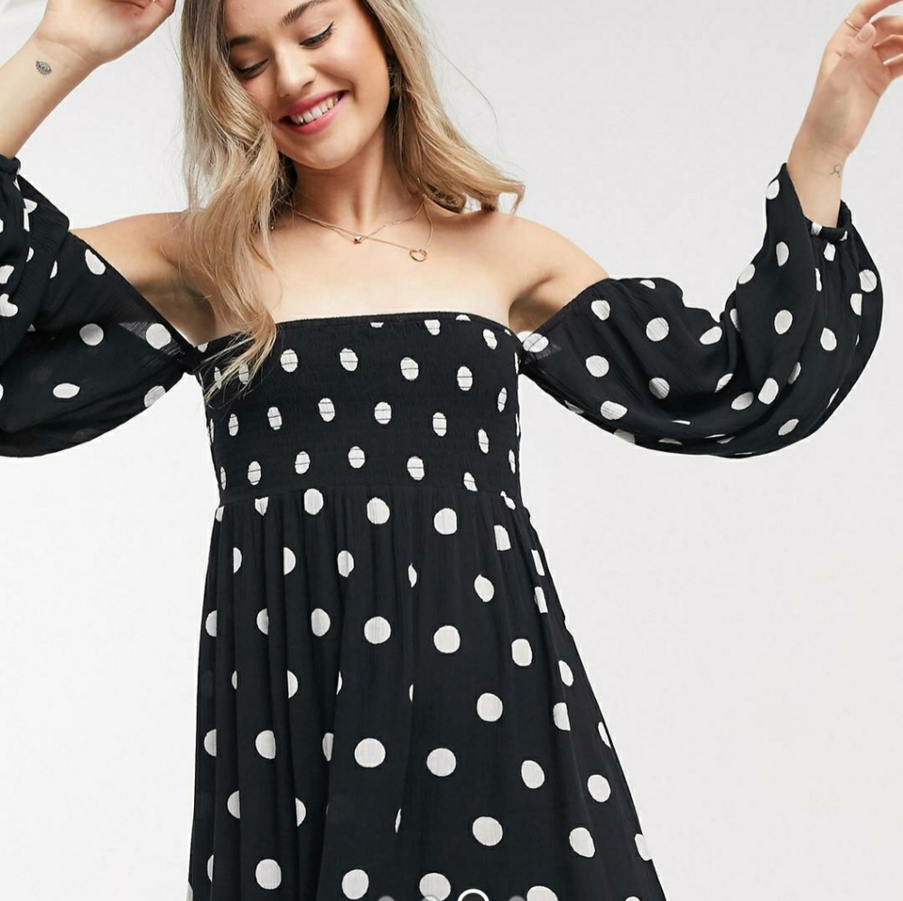 Asos Puff Sleeve Midi Polka Dot Sleeper Dress